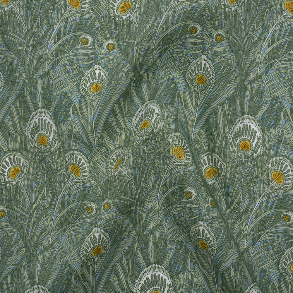 Liberty Fabrics Tana Lawn® - Queen Hera Green - Basil Green and Golden Yellow Field of Feathers