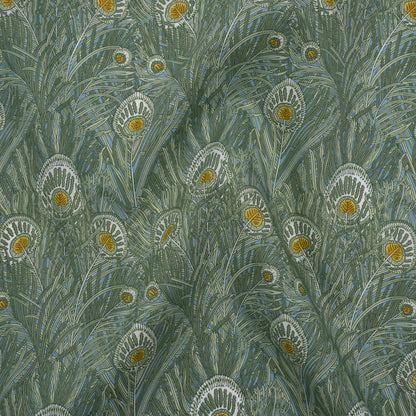 Liberty Fabrics Tana Lawn® - Queen Hera Green - Basil Green and Golden Yellow Field of Feathers