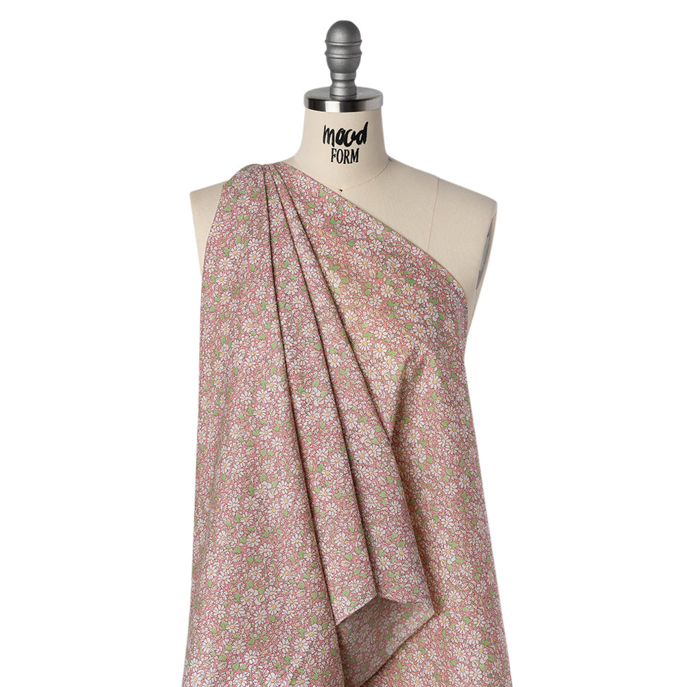 Liberty Fabrics Tana Lawn® - Alice W Pink - Baby Pink, Green and White Daisy Flowers Folded