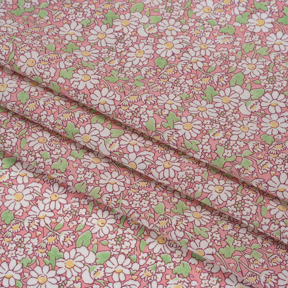 Liberty Fabrics Tana Lawn® - Alice W Pink - Baby Pink, Green and White Daisy Flowers Detail