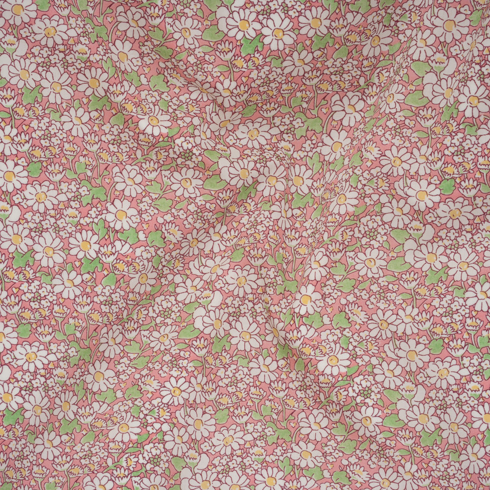Liberty Fabrics Tana Lawn® - Alice W Pink - Baby Pink, Green and White Daisy Flowers Drape