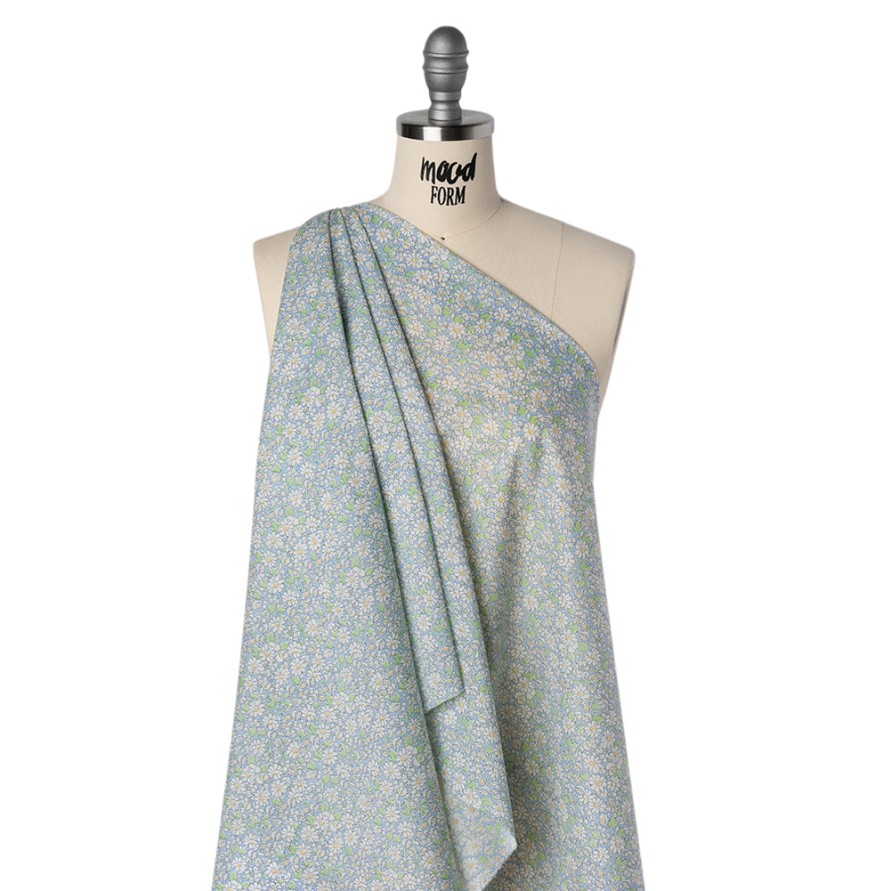 Liberty Fabrics Tana Lawn® - Alice W Blue - Baby Blue, Green and White Daisy Flowers Folded