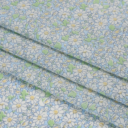 Liberty Fabrics Tana Lawn® - Alice W Blue - Baby Blue, Green and White Daisy Flowers Detail