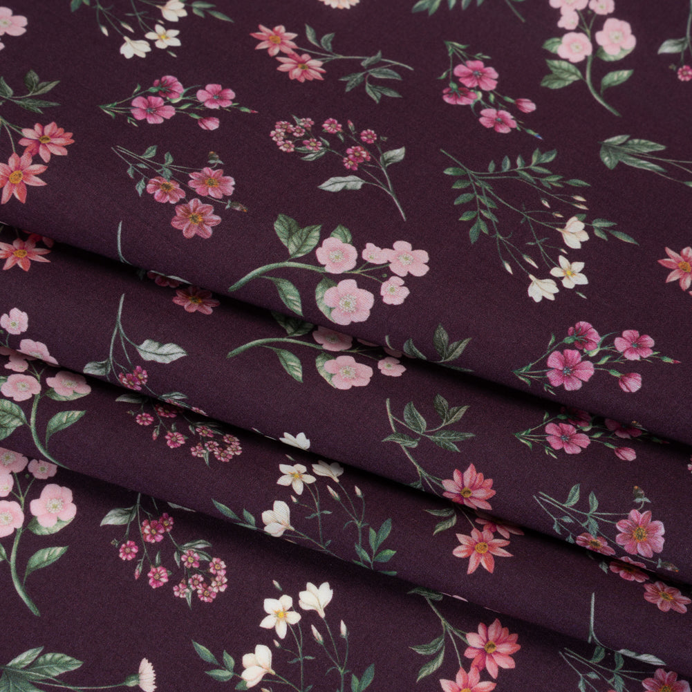 Liberty Fabrics Tana Lawn® - Annie Purple - Royal Purple, Pink and Green Scattered Wildflowers - Detail
