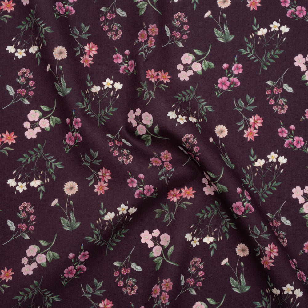 Liberty Fabrics Tana Lawn® - Annie Purple - Royal Purple, Pink and Green Scattered Wildflowers - Drape