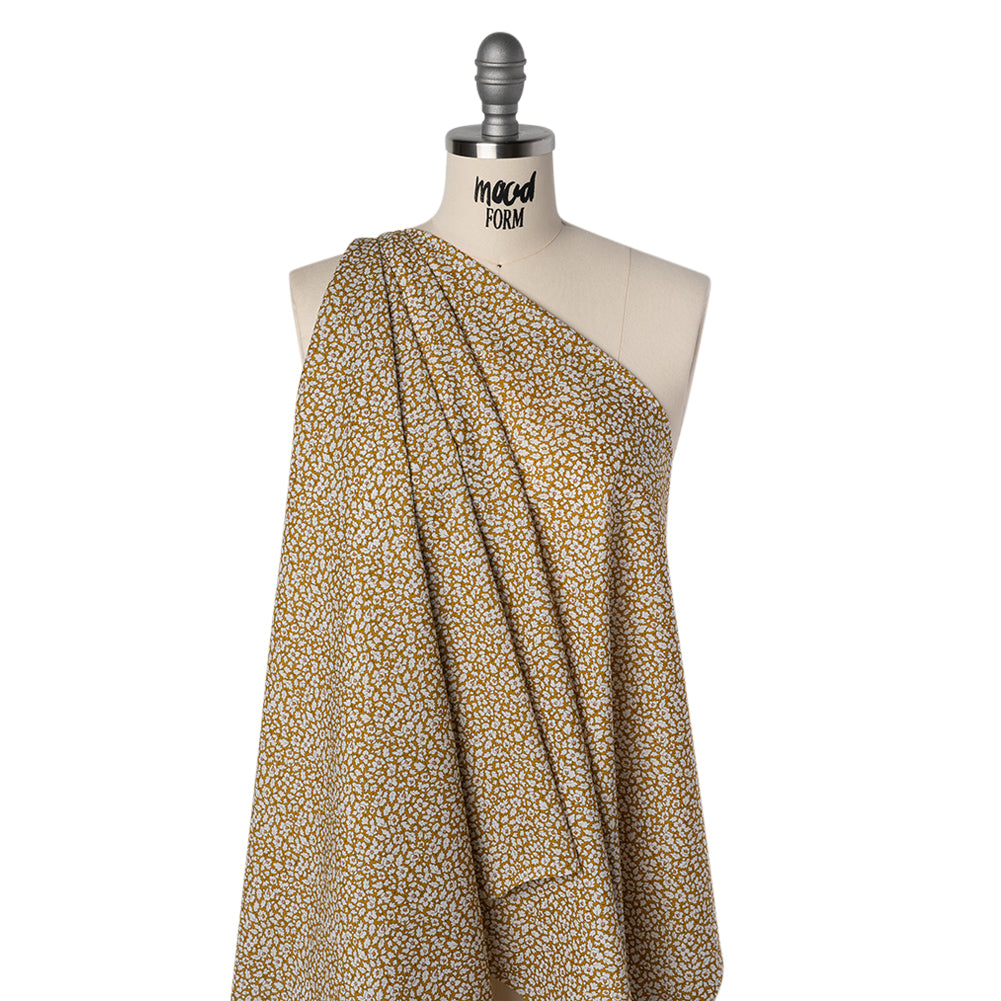 Liberty Fabrics Tana Lawn® - Feather Meadow Yellow - Yellow Ochre and White Flowers and Leaves - Folded