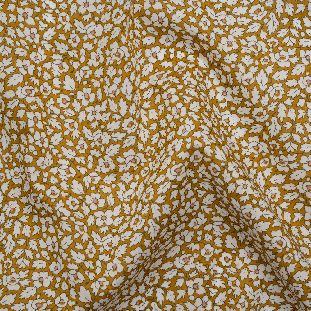 Liberty Fabrics Tana Lawn® - Feather Meadow Yellow - Yellow Ochre and White Flowers and Leaves - Drape