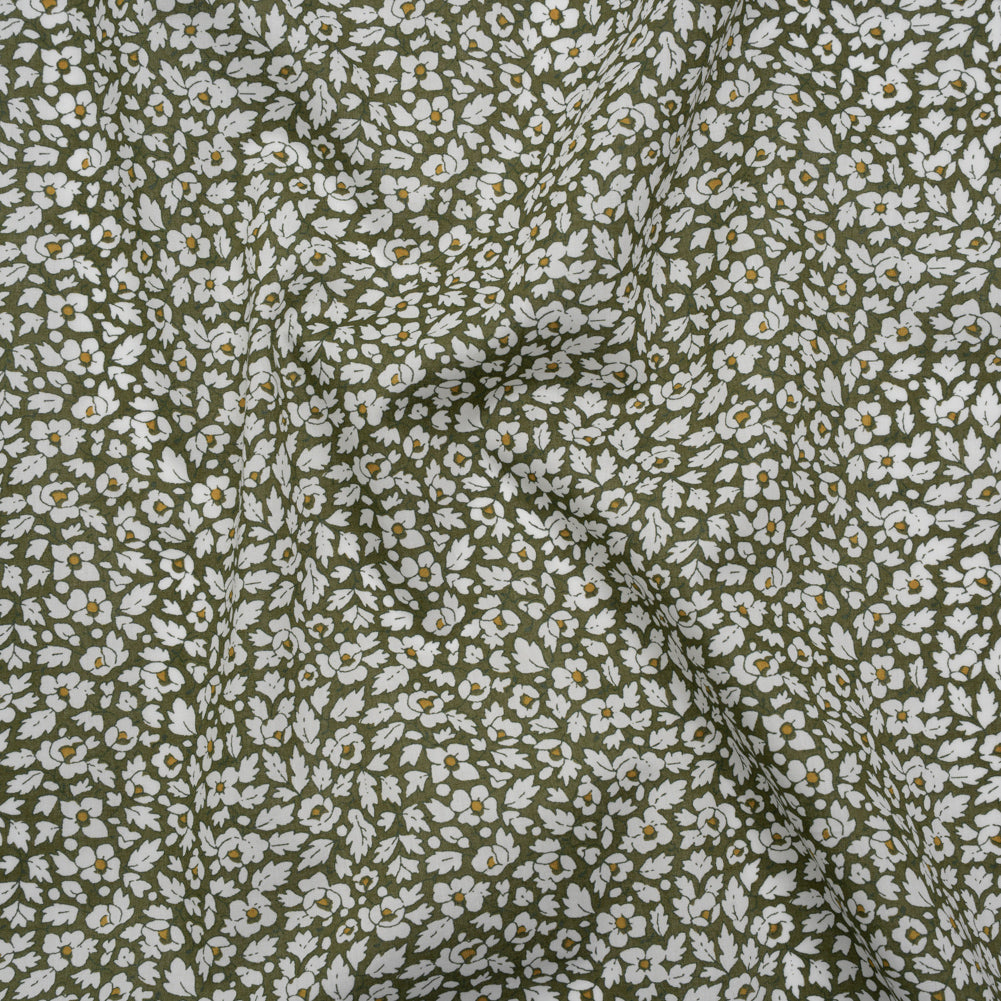 Liberty Fabrics Tana Lawn® - Feather Meadow Green - Olive Green and White Flowers and Leaves - Drape