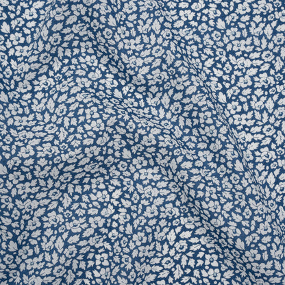 Liberty Fabrics Tana Lawn® - Feather Meadow Blue - Classic Blue and White Flowers and Leaves Drape