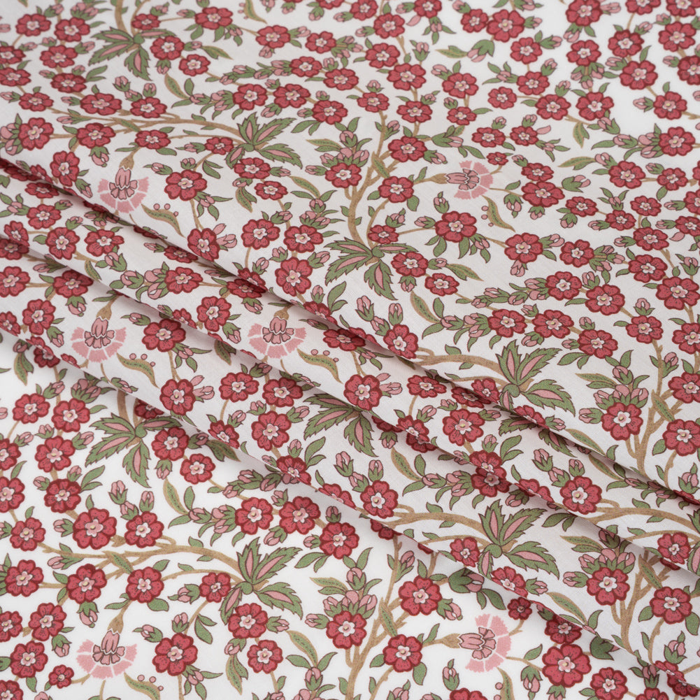 Liberty Fabrics Tana Lawn® - Empress Red - Red and Green Trailing Cherry Blossoms Detail