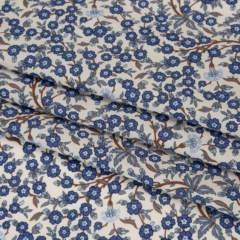 Liberty Fabrics Tana Lawn® - Empress Blue - Blue and Russet Trailing Cherry Blossoms