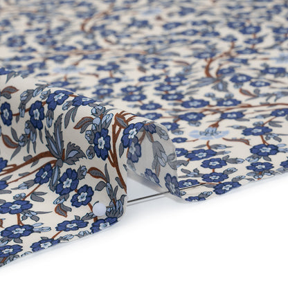Liberty Fabrics Tana Lawn® - Empress Blue - Blue and Russet Trailing Cherry Blossoms