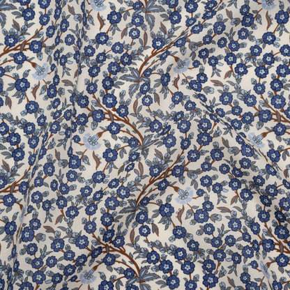 Liberty Fabrics Tana Lawn® - Empress Blue - Blue and Russet Trailing Cherry Blossoms