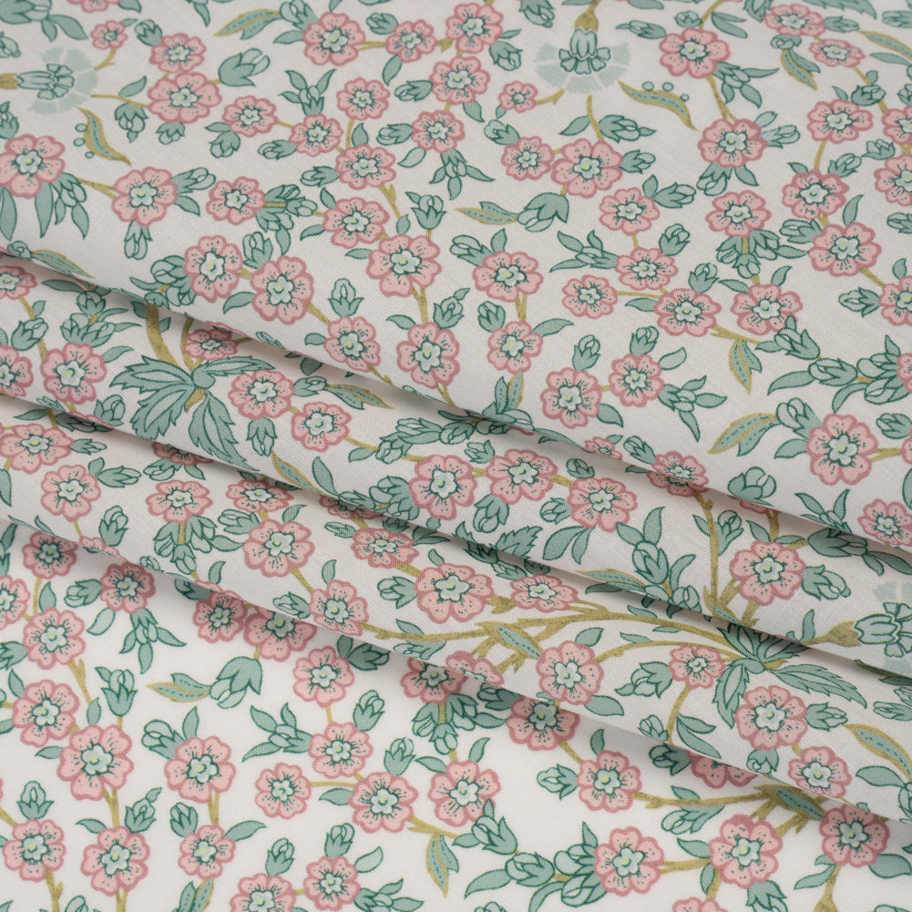 Liberty Fabrics Tana Lawn® - Empress Pink Light - Baby Pink and Mint Green Trailing Cherry Blossoms