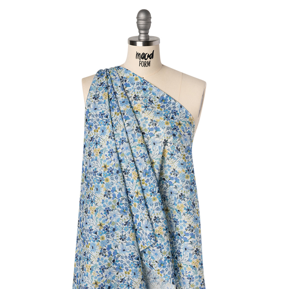 Liberty Fabrics Tana Lawn® - Dreams of Summer Blue - Light Blue and Pale Yellow Watercolor Floral - Folded