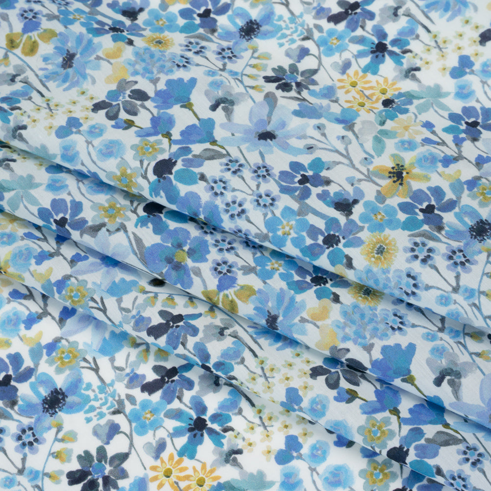 Liberty Fabrics Tana Lawn® - Dreams of Summer Blue - Light Blue and Pale Yellow Watercolor Floral - Detail