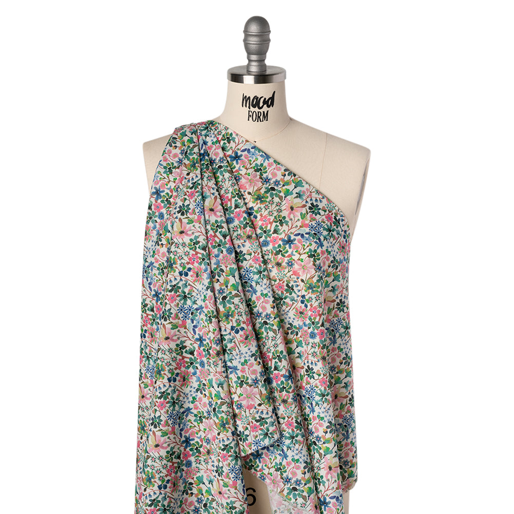 Liberty Fabrics Tana Lawn® - Dreams of Summer Green - Pink, Green and Blue Watercolor Floral Folded