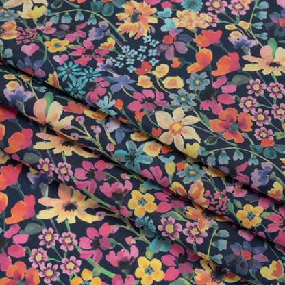 Liberty Fabrics Tana Lawn® - Dreams of Summer Dark Blue - Navy, Pink and Yellow Watercolor Floral
