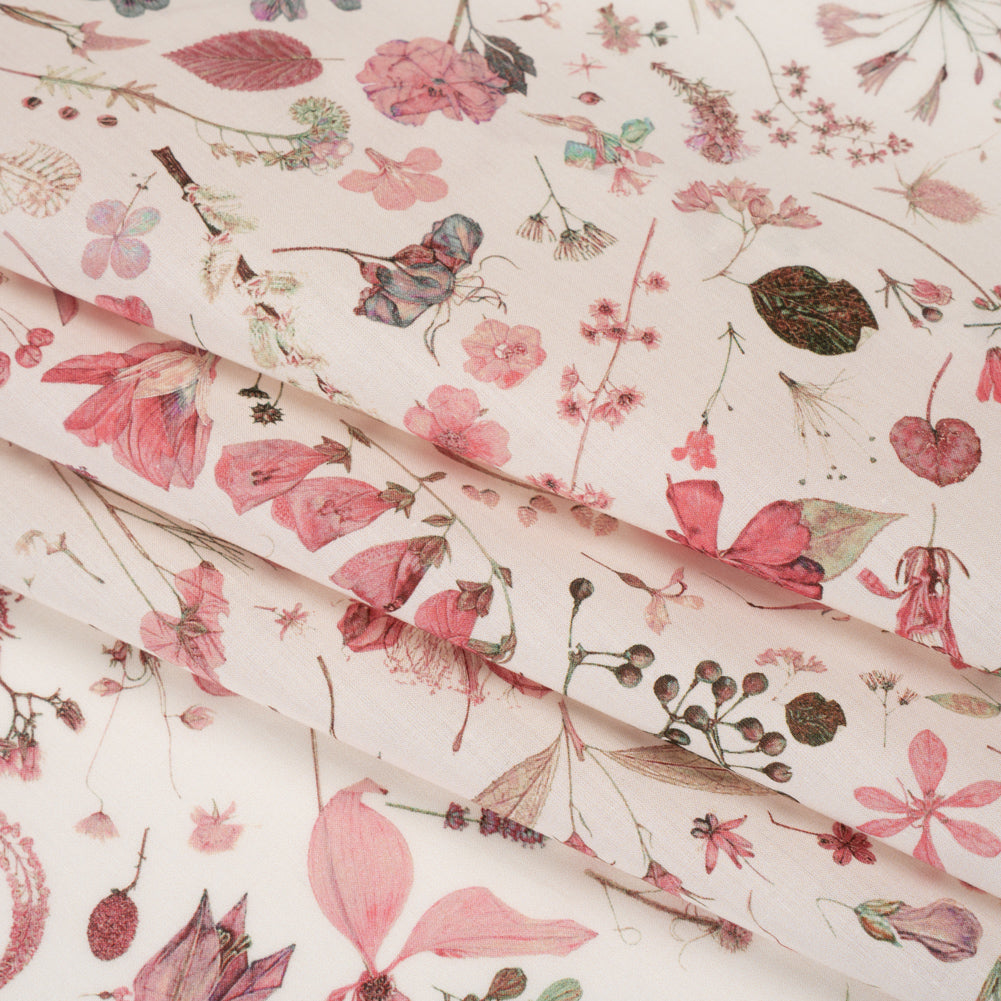 Liberty Fabrics Tana Lawn® - Floral Eve Pink - Baby Pink and Light Green Scattered Plants and Flowers Detail