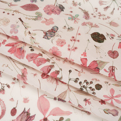 Liberty Fabrics Tana Lawn® - Floral Eve Pink - Baby Pink and Light Green Scattered Plants and Flowers Detail