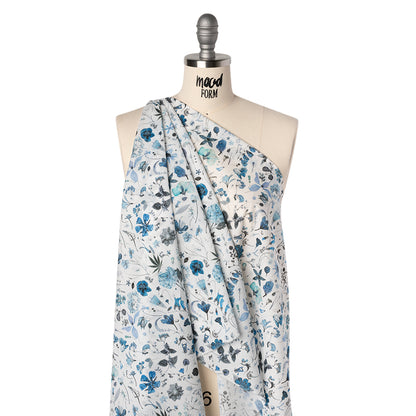 Liberty Fabrics Tana Lawn® - Floral Eve Light Blue - Cobalt, Gray and White Scattered Plants and Flowers