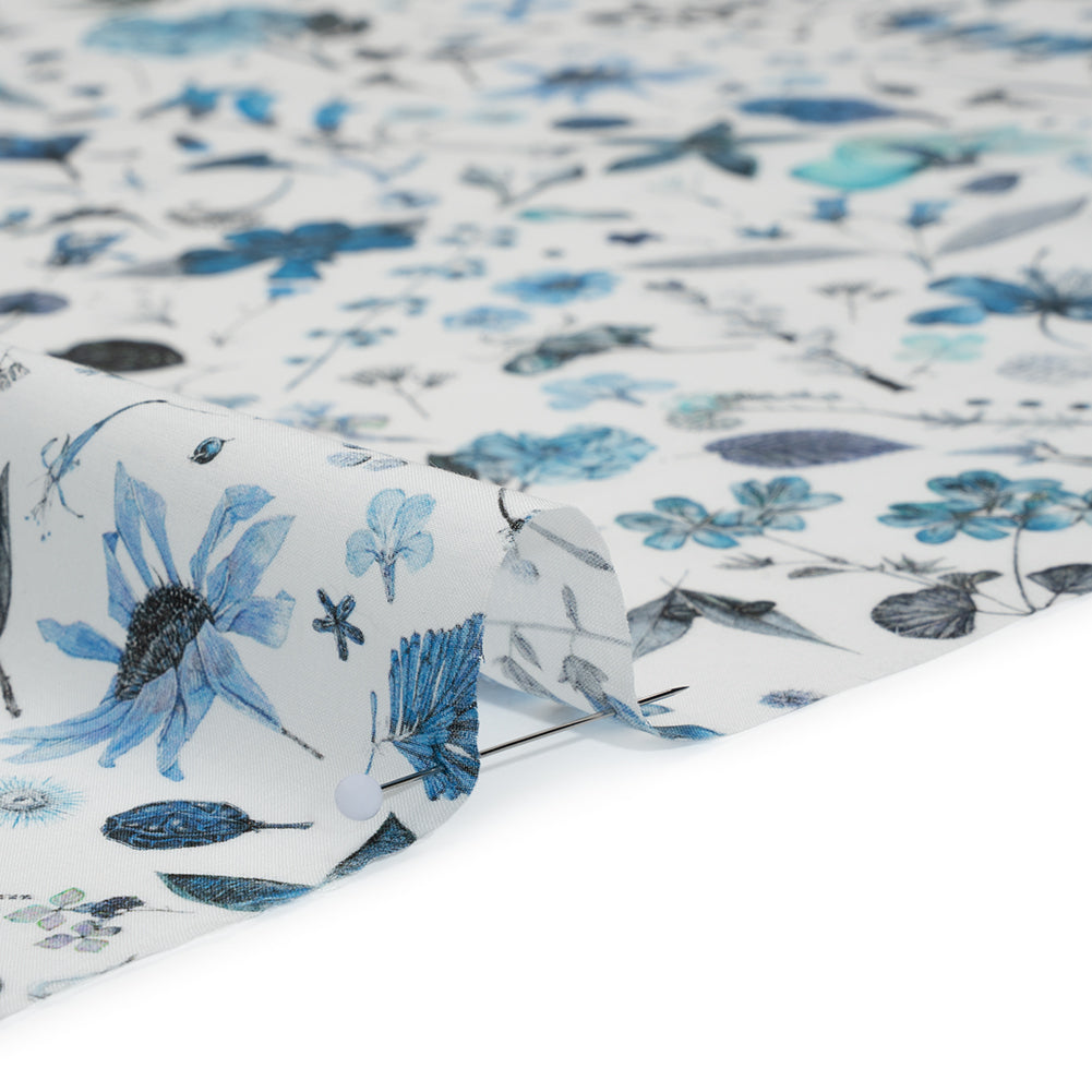 Liberty Fabrics Tana Lawn® - Floral Eve Light Blue - Cobalt, Gray and White Scattered Plants and Flowers - Full - Image 4 of 6