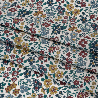 Liberty Fabrics Tana Lawn® - Annabella Multi Neutral - Yellow Ochre, Dark Red and Teal Floral Folded