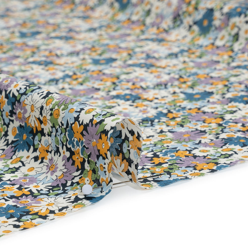 Liberty Fabrics Tana Lawn® - Libby Purple - Lavender, Blue and Yellow Field of Daisies Detail