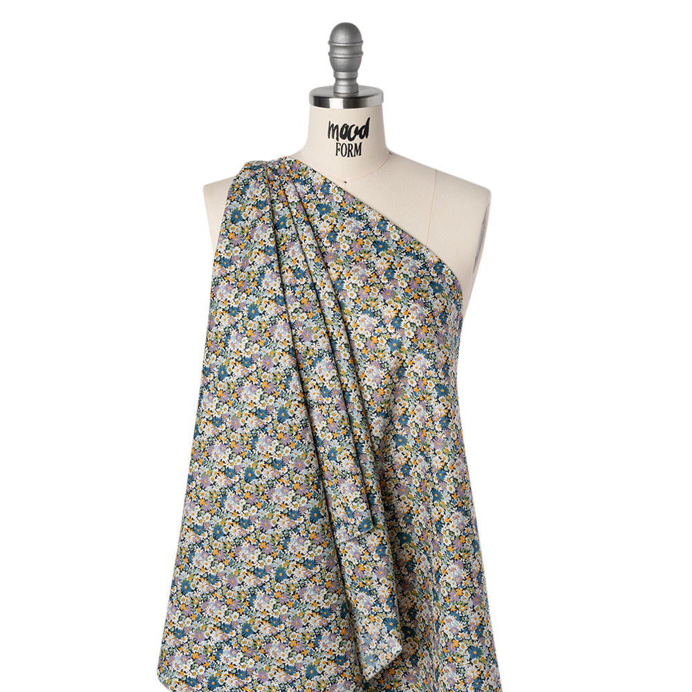 Liberty Fabrics Tana Lawn® - Libby Purple - Lavender, Blue and Yellow Field of Daisies Drape