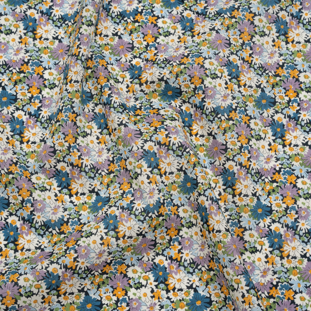 Liberty Fabrics Tana Lawn® - Libby Purple - Lavender, Blue and Yellow Field of Daisies