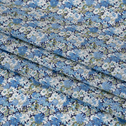 Liberty Fabrics Tana Lawn® - Libby Blue - Sky Blue, White and Sage Green Field of Daisies