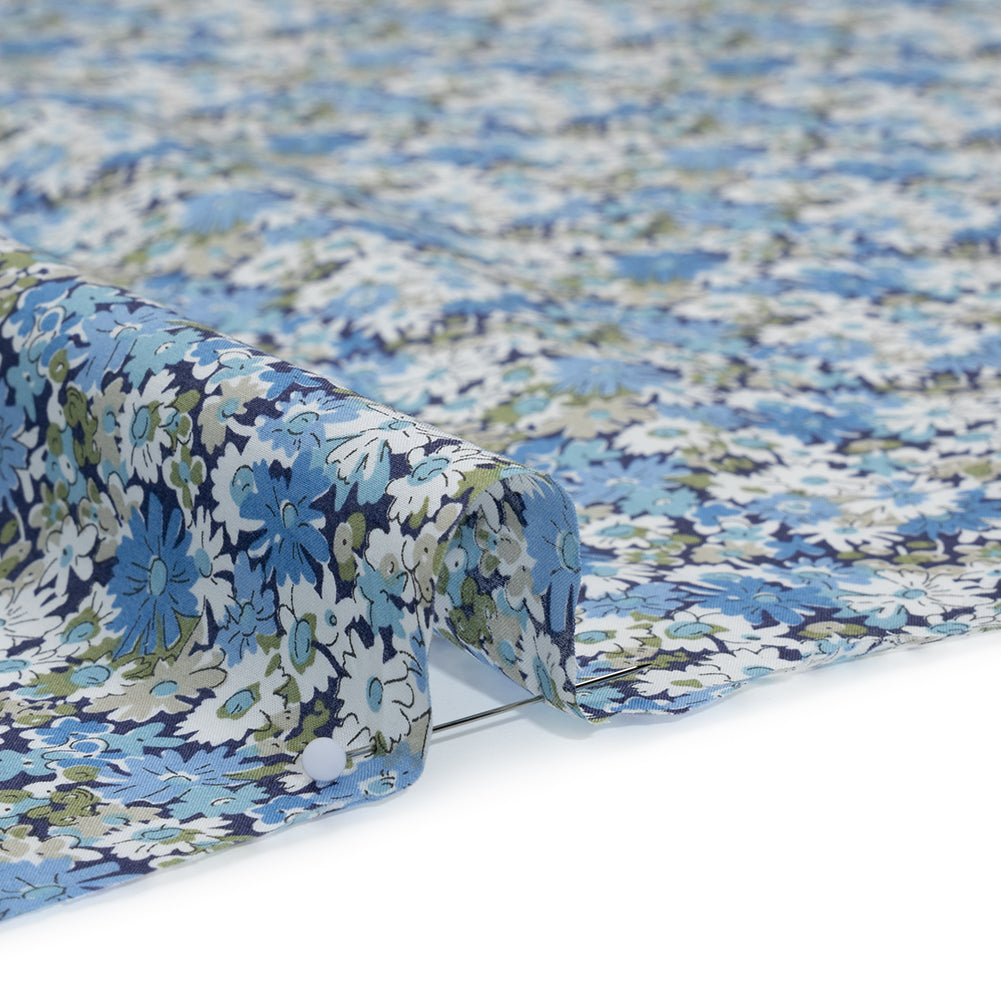 Liberty Fabrics Tana Lawn® - Libby Blue - Sky Blue, White and Sage Green Field of Daisies - Detail