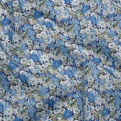 Liberty Fabrics Tana Lawn® - Libby Blue - Sky Blue, White and Sage Green Field of Daisies