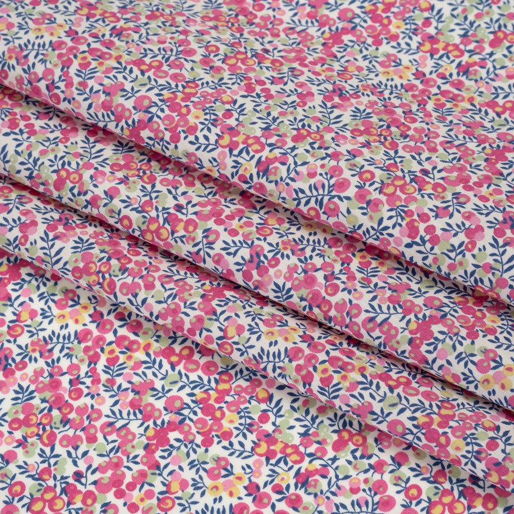 Liberty Fabrics Tana Lawn® - Wiltshire Bud Pink - Pink, Mint Green and Navy Berries and Leaves Folded