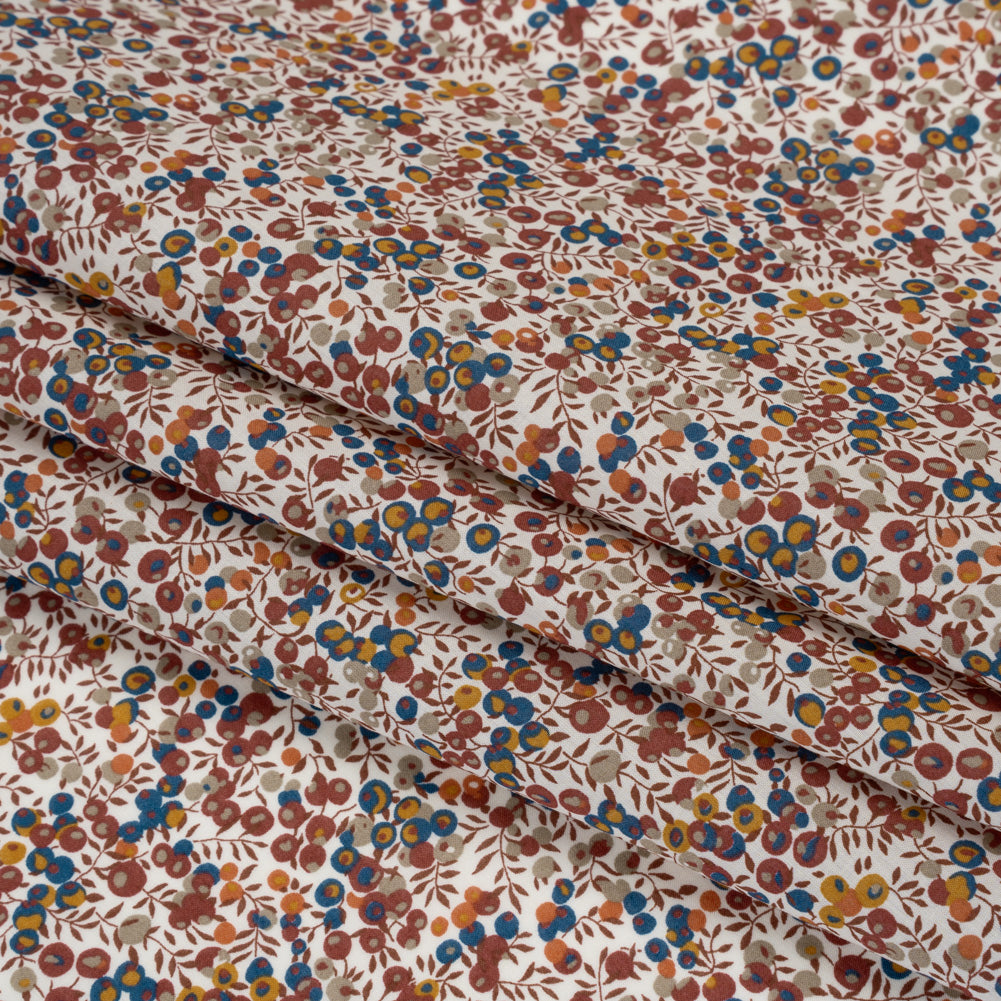 Liberty Fabrics Tana Lawn® - Wiltshire Bud Red Burgundy - Rust Red, Teal Blue and Greige Berries and Leaves Folded
