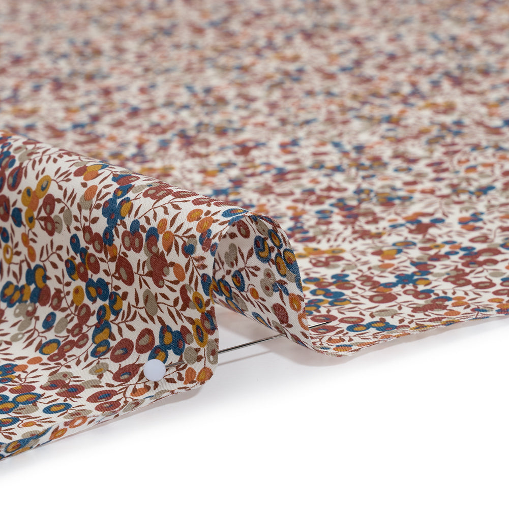Liberty Fabrics Tana Lawn® - Wiltshire Bud Red Burgundy - Rust Red, Teal Blue and Greige Berries and Leaves Detail
