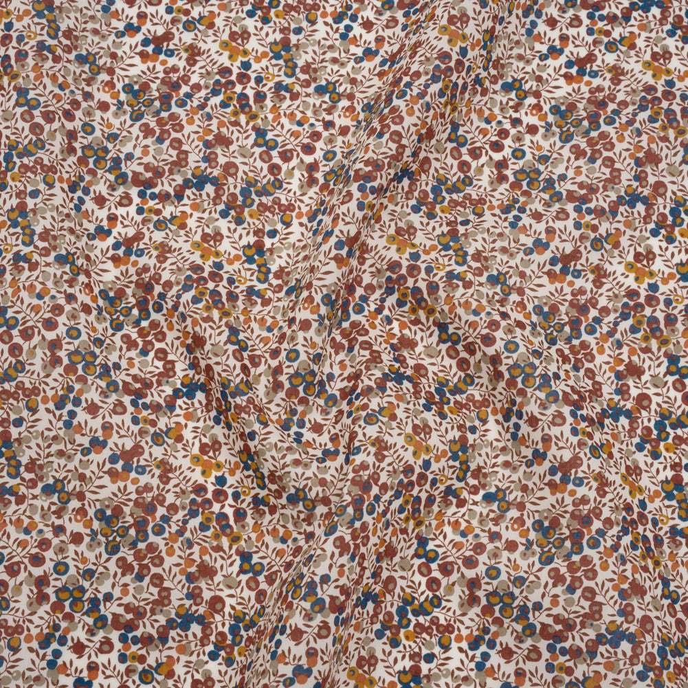 Liberty Fabrics Tana Lawn® - Wiltshire Bud Red Burgundy - Rust Red, Teal Blue and Greige Berries and Leaves