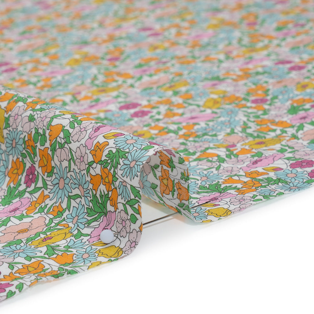 Liberty Fabrics Tana Lawn® - Poppy Forest Multi Bright - Orange, Baby Pink and Pastel Blue Floral Meadow - Detail