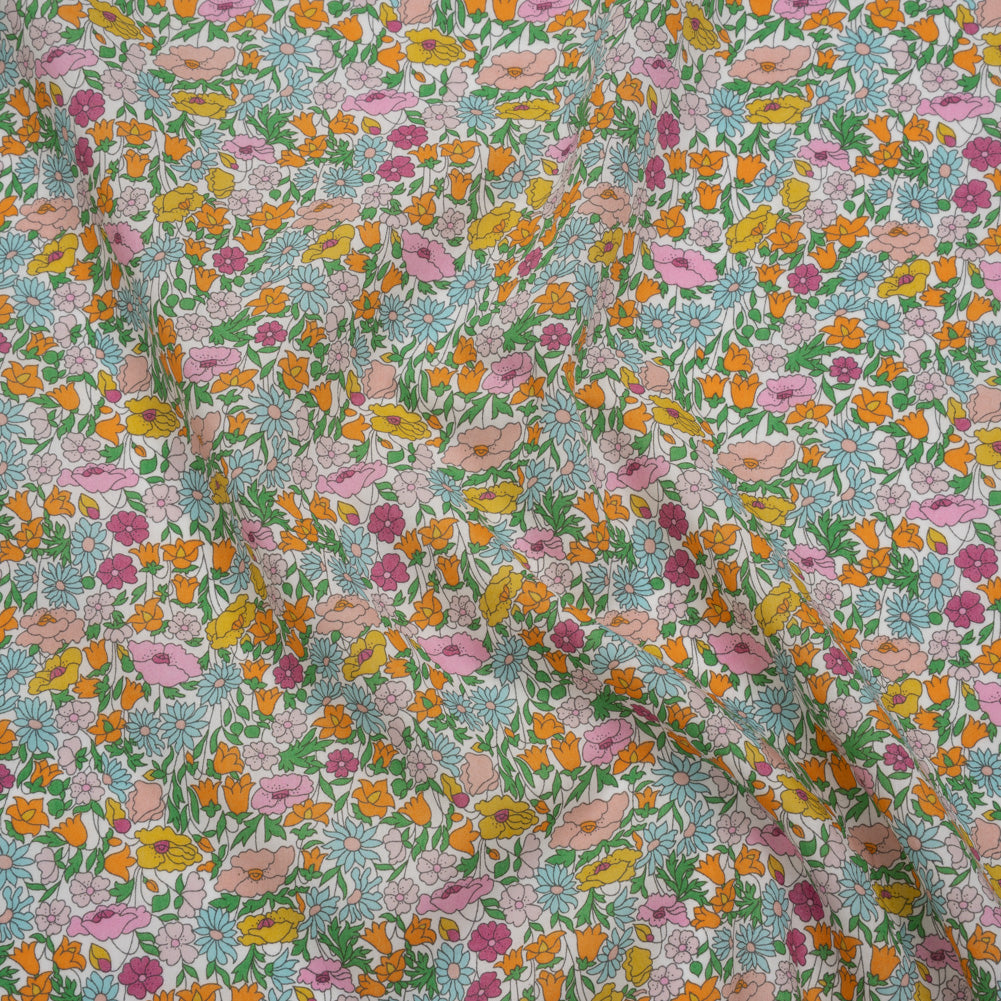 Liberty Fabrics Tana Lawn® - Poppy Forest Multi Bright - Orange, Baby Pink and Pastel Blue Floral Meadow