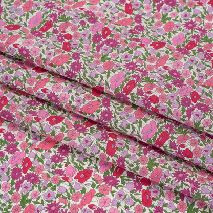 Liberty Fabrics Tana Lawn® - Poppy Forest Pink - Red, Bright Pink and Green Floral Meadow