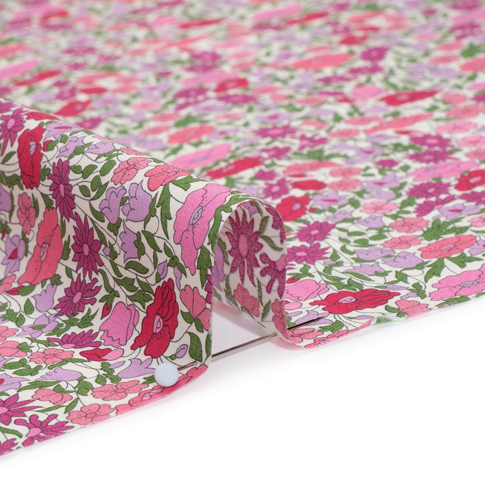 Liberty Fabrics Tana Lawn® - Poppy Forest Pink - Red, Bright Pink and Green Floral Meadow - Detail