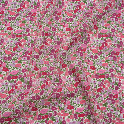 Liberty Fabrics Tana Lawn® - Poppy Forest Pink - Red, Bright Pink and Green Floral Meadow