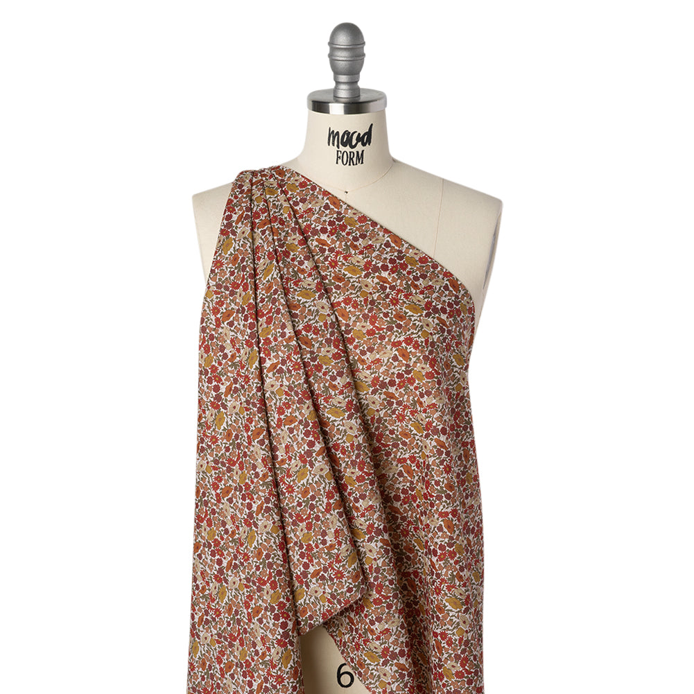 Liberty Fabrics Tana Lawn® - Poppy Forest Red Burgundy - Dark Red, Orange and Olive Green Floral Meadow Drape