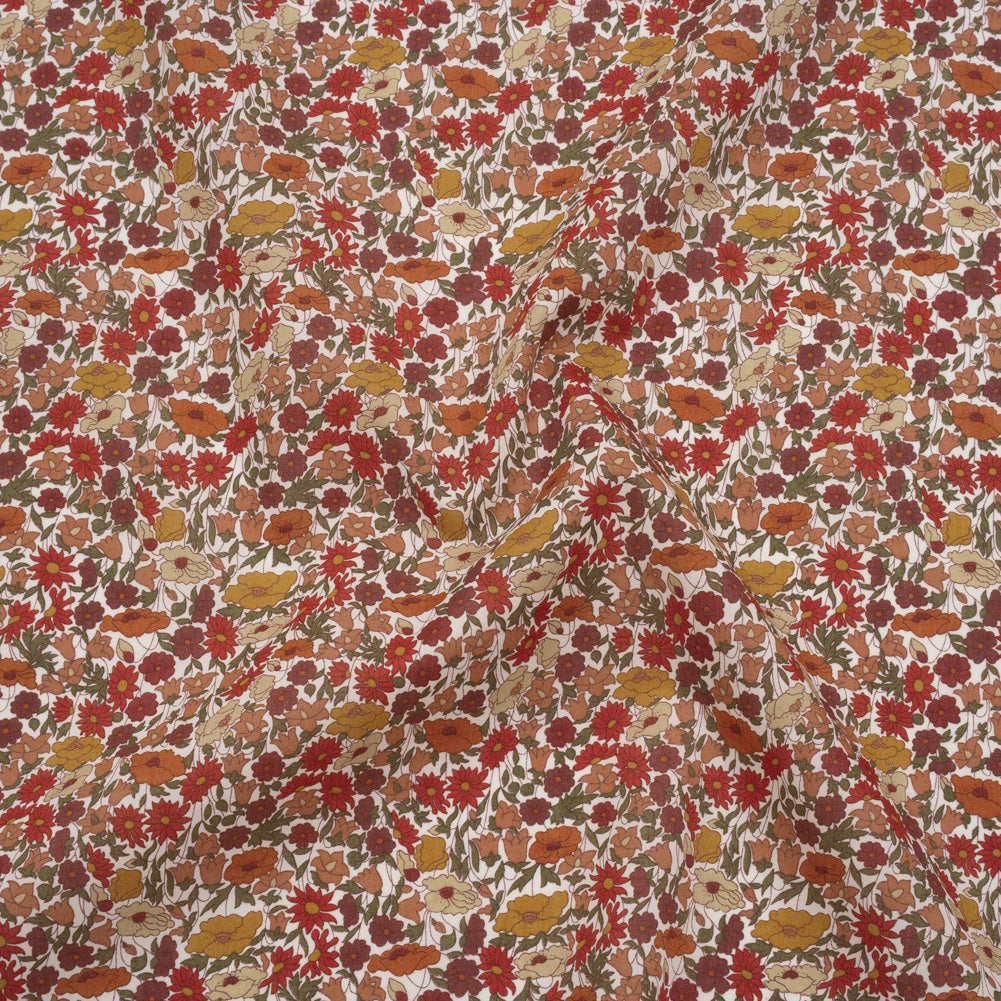 Liberty Fabrics Tana Lawn® - Poppy Forest Red Burgundy - Dark Red, Orange and Olive Green Floral Meadow
