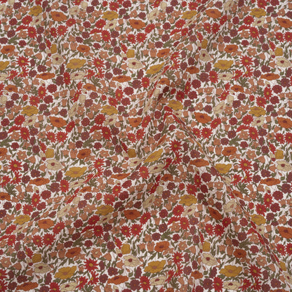Liberty Fabrics Tana Lawn® - Poppy Forest Red Burgundy - Dark Red, Orange and Olive Green Floral Meadow