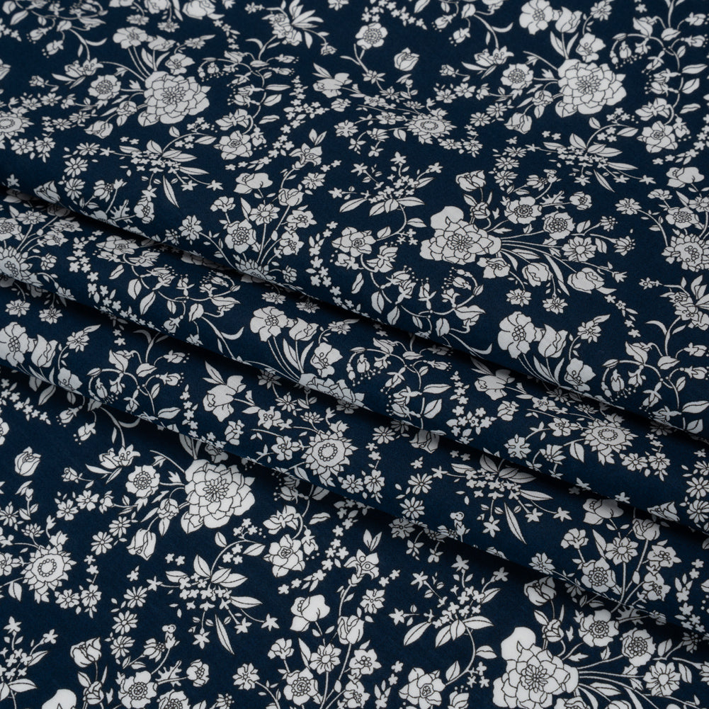 Liberty Fabrics Tana Lawn® - Summer Blooms Dark Blue - Navy and White Floral - Folded