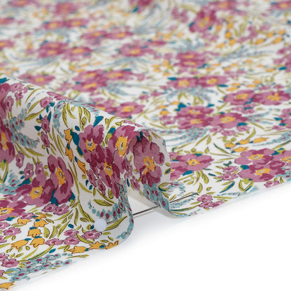 Liberty Fabrics Tana Lawn® - Swirling Petals Purple - Berry Pink, Blue and Yellow Floral