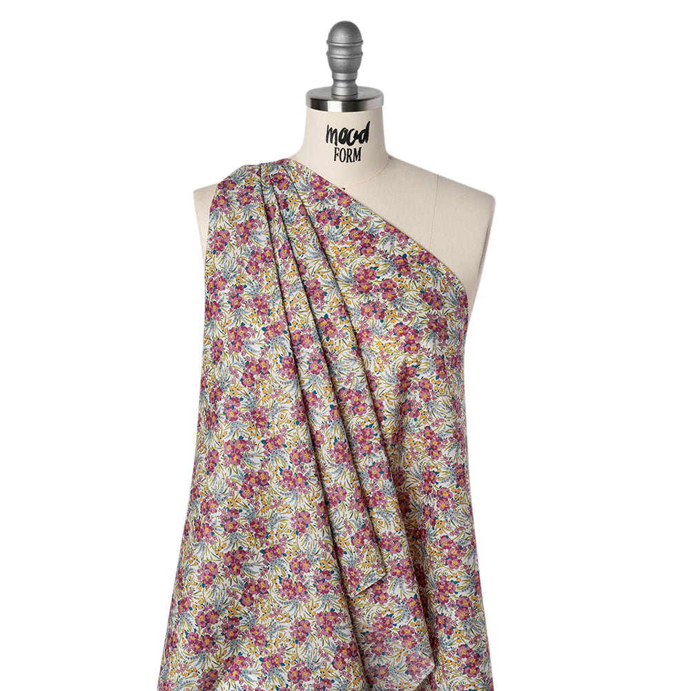 Liberty Fabrics Tana Lawn® - Swirling Petals Purple - Berry Pink, Blue and Yellow Floral - Drape