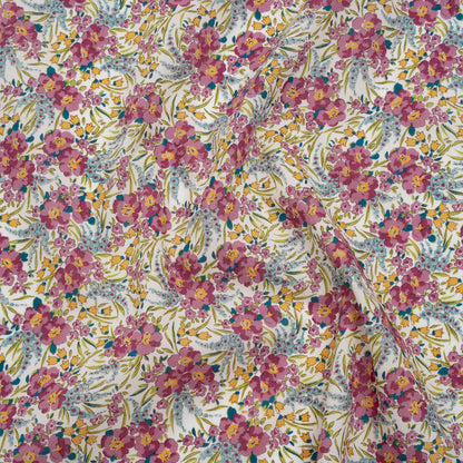 Liberty Fabrics Tana Lawn® - Swirling Petals Purple - Berry Pink, Blue and Yellow Floral