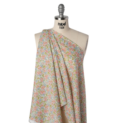 Liberty Fabrics Tana Lawn® - Swirling Petals Light Pink - Baby Pink, Blue and Yellow Green Floral Drape